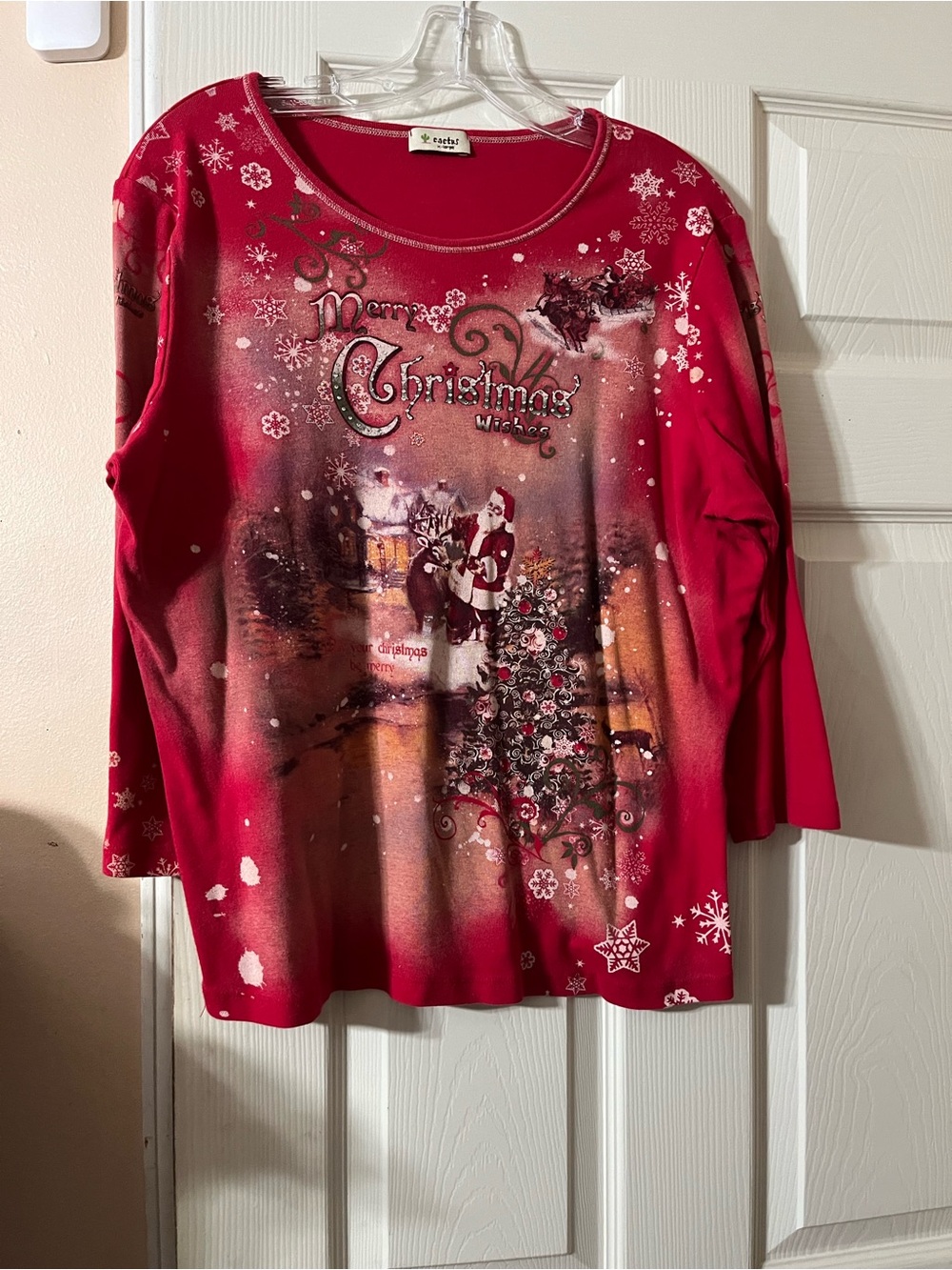 Cactus Red Merry Christmas Graphic Long Sleeve Tee